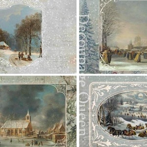 Decoupage Rice Paper ∙Dainty and the Queen Winter Postcards -  4 Scenes in One Sheet I 670 |  Decoupage Queen  NEW Christmas 2024 | House