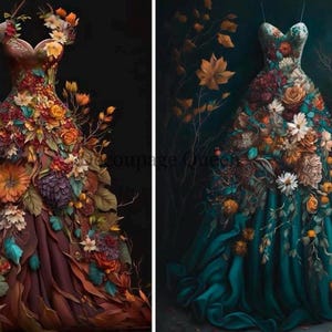 Decoupage Rice Paper ∙ Autumn Gowns - 0482 - Decoupage Queen Paper Floral bridal blue tan gold vintage french victorian