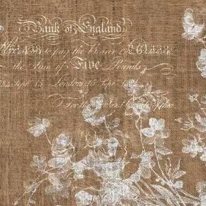 RETIRED Floral Burlap Landscape -Large Format 21x29 inches- ROY 140 - Roycycled Decoupage Tissue Papers -   Flowers brown white script