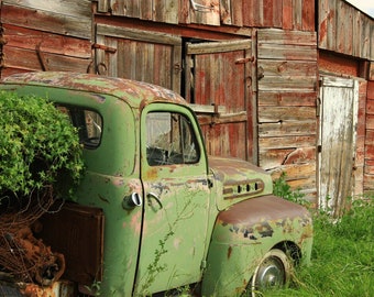 Large Format Old Barn and Green Truck Decoupage Tissue, Country, Old Truck, Deborah Bucher Designs, Farm, Decoupage Tissue, 18 lb, Deb 02