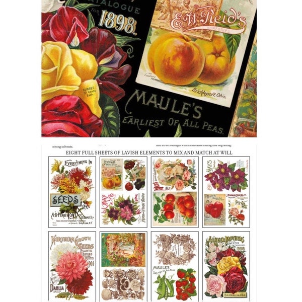 A New IOD Release Q2 2023 - IOD Seed Catalogue Rub on Transfer 8 x 12 Book - 8 Sheets Iron Orchid Design decor    - 1.00 shipping available