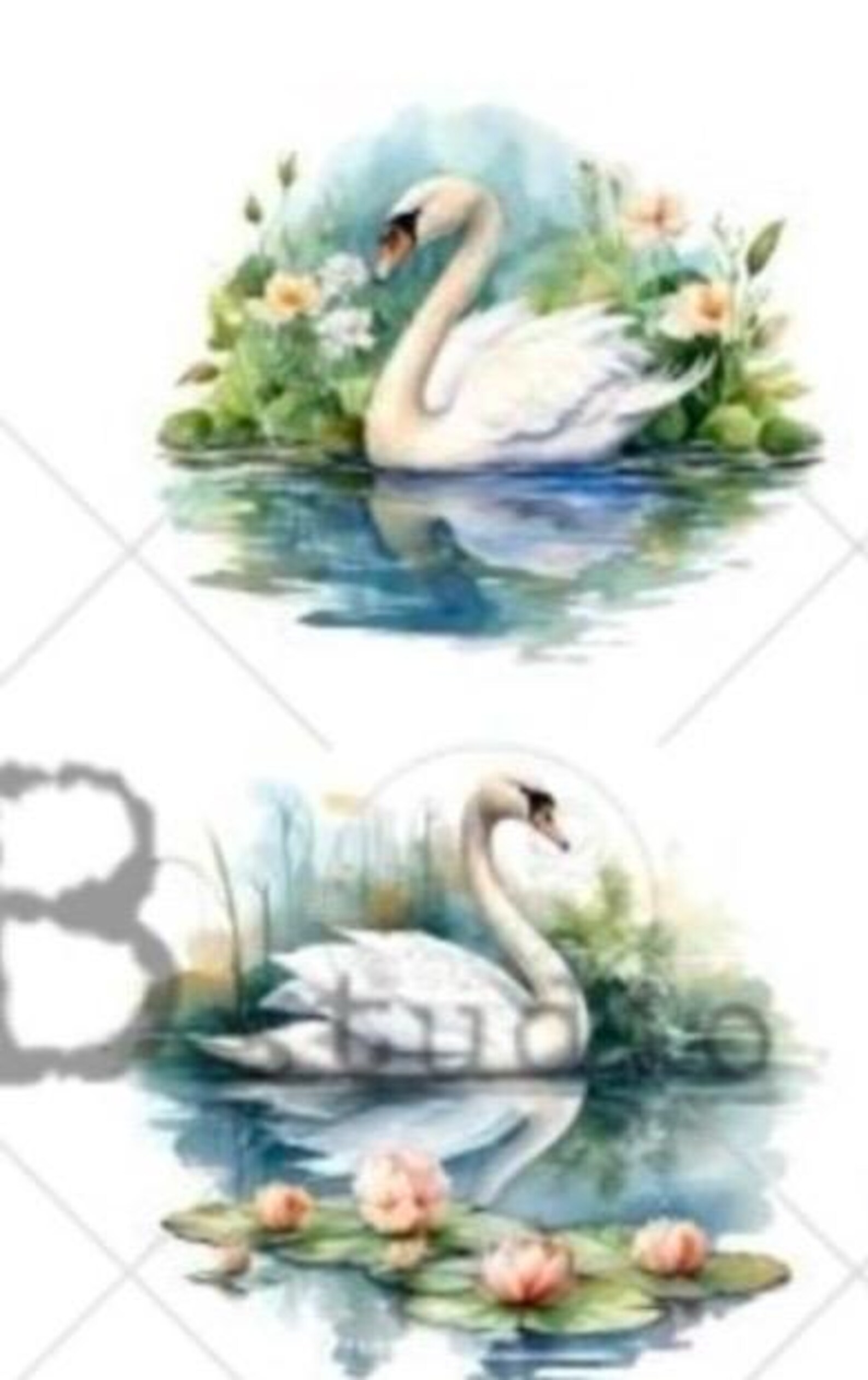 Pink Swan Rice Paper Decoupage Rice Paper- MV231 AB Studios Swan Scenes Mini Rounds - Approx ...
