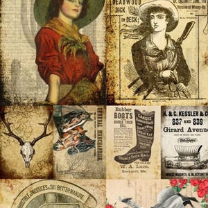 Cowgirls Blocks - Roycycled Decoupage Papers - Dollar Shipping Available ROY 93 boots rustic ranch