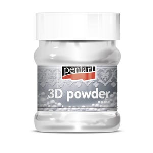 May include: A clear, cylindrical jar with a white lid, containing a white powder. The label reads "pentart" above "3D powder" in silver lettering. The jar is likely used for crafting or art projects.