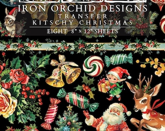 Kitschy - LIMITED 2024 Christmas IOD Transfer - 8” x 12” Full color bound with 8 pages Iron Orchid Design  - Santa | Deer | flower | angel
