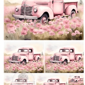 Pink Truck Multi scenes and multi sizes on one sheet  Rice Paper | A4 - 8.3 x 11.7 inches decoupage central | DC 228 | - 1.00 shipping avail