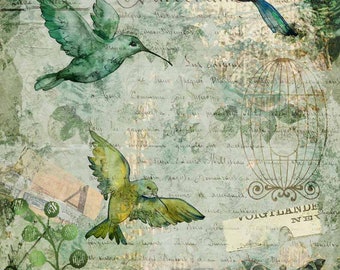 Decoupage Rice Paper- afternoon Hummingbirds   - Decoupage Paper 120