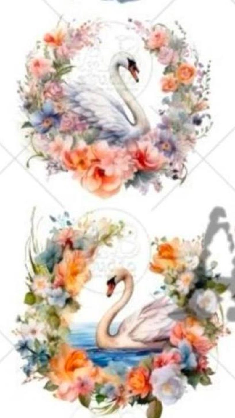 Pink Swan Rice Paper Decoupage Rice Paper- MV231 AB Studios Swan Scenes Mini Rounds - Approx ...