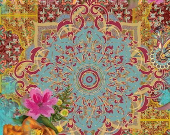 New 2024 Passion Flower Decoupage Paper - A3 Size 16.25 x 11.25 inches.- Three Design Sheets In one package   (Made by Marley) - boho red