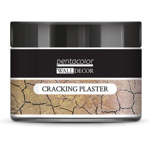 May include: A jar of "Cracking Plaster" by Pentacolor Wall Decor. The jar has a black lid and a black label with white text. The bottom half of the jar features a cracked, textured surface in shades of brown and gold.