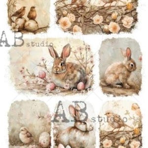 Decoupage Rice Paper-AB Studios 7 Pictures Easter Mini Portraits scenes   ∙  6407  bird  spring rabbit  chicks