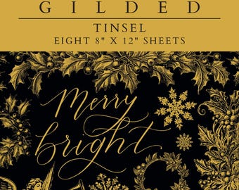 Tinsel Glided Gold Foil- LIMITED Christmas IOD Transfer - 8” x 12” Full  8 pages Iron Orchid Design  - Music | Label |