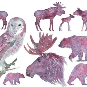 RETIRED Fall Animals Silhouettes - Large Format 21x29 inches | ROY 124 | Roycycled Decoupage Tissue Papers - Owl Moose Bear Deer