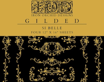 May include: Four 12" x 16" sheets of decorative paper with gold floral designs. The paper is from Iron Orchid Designs and is called "Gilded Si Belle".