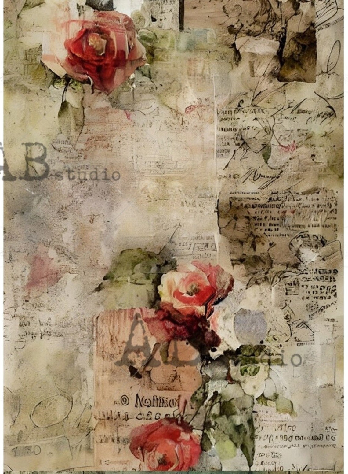 Decoupage Rice Paper- Textured Wall Rose Florals- Flower Spring Vintage ...