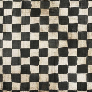 May include: A black and white checkered pattern painted on a textured canvas background.