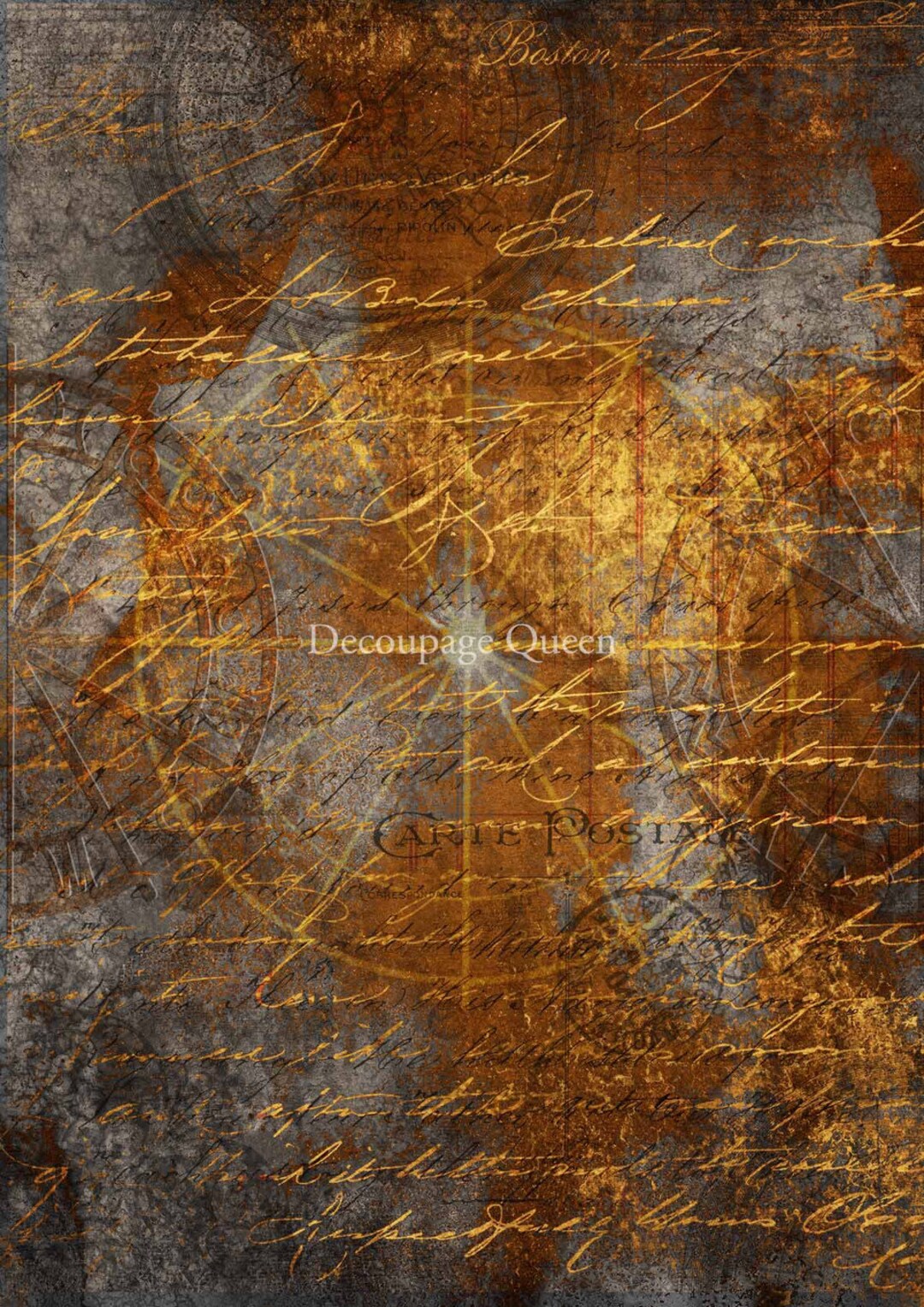 Decoupage Rice Paper-mapped in Gold- Decoupage Paper- 394 Rice Script ...