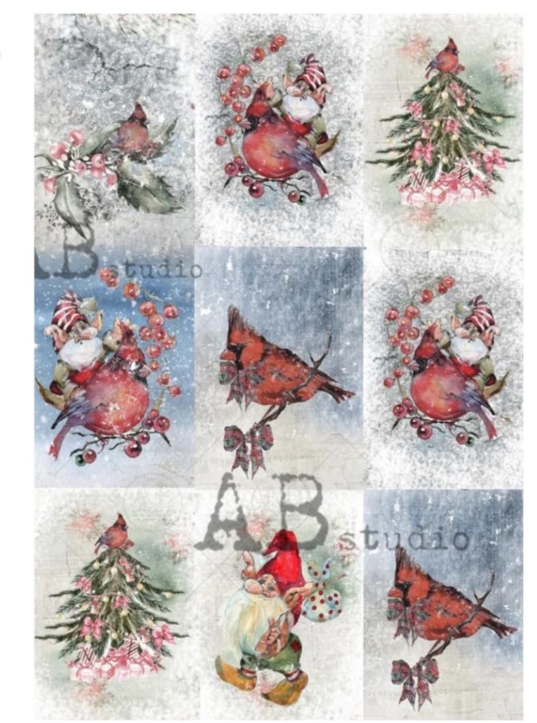 Decoupage Rice Paper- Christmas Winter Cardinals 9 Scenes - Decoupage ...