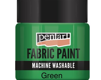 May include: A green fabric paint jar with a black lid. The label reads "pentart FABRIC PAINT MACHINE WASHABLE Green."