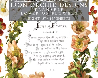 New! 2024 Rub On Transfer - Lover of  Flowers ||  IOD Transfer 8 X 12 inches PAD -  Full color bound with 8 pages Iron Orchid Design