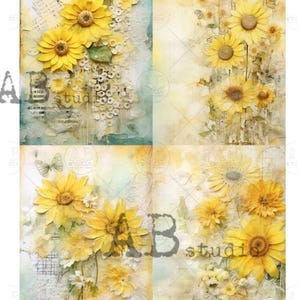 Decoupage Rice Paper-  110 AB Studios Summer Florals 4 Scenes  ∙ butterfly yellow daises - A4 - 8.3 x 11.7 - 1.00 shipping available
