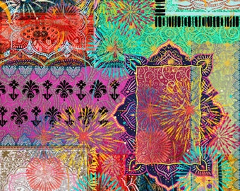 New 2024 Fireworks Decoupage Paper - A3 Size 16.25 x 11.25 inches.- Three Design Sheets In one package   (Made by Marley) - boho reds blue