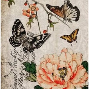Butterfly Floral - Roycycled Decoupage Tissue Papers - Large Format 20 x 30 - butterfly floral flowers ROY42