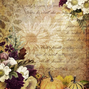 Decoupage Rice Paper-  Autumn Message ∙ Decoupage Paper - 330 pumpkin floral script daisy fall RETIRED