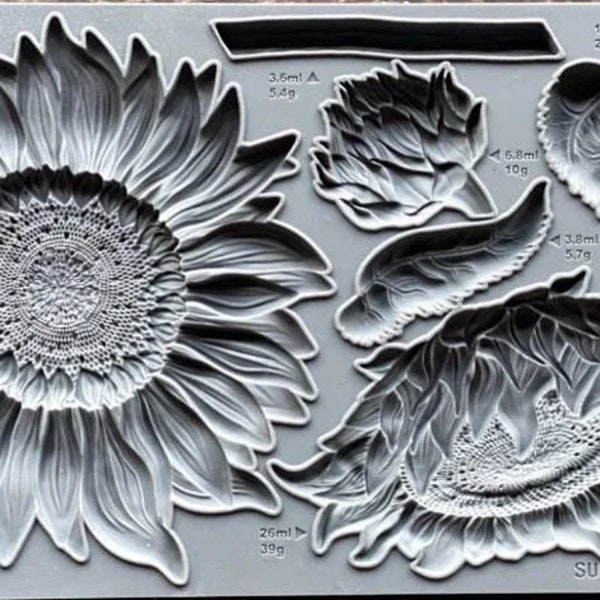 Sunflower - 6x10 Decor IOD decor Mould - 1.00 shipping available Iron Orchid Design mold floral leaves flower wood resin