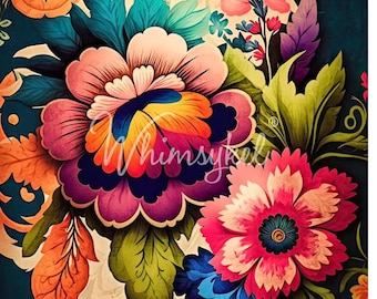 Large Decoupage Tissue Paper  Boho Flowers | Designs by Whimsykel | 18 lb  |  Whimsey Floral Bright Colors  | 21 x 29 Inches