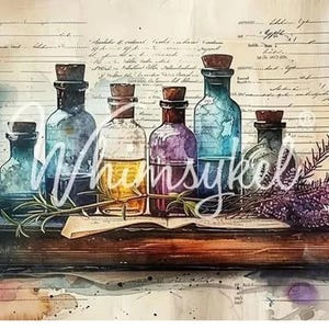 Large Decoupage Tissue Paper - New Aug  Apothecary | Designs by Whimsykel | 18 lb  | Whimsey watercolor | 21 x 29 Inch