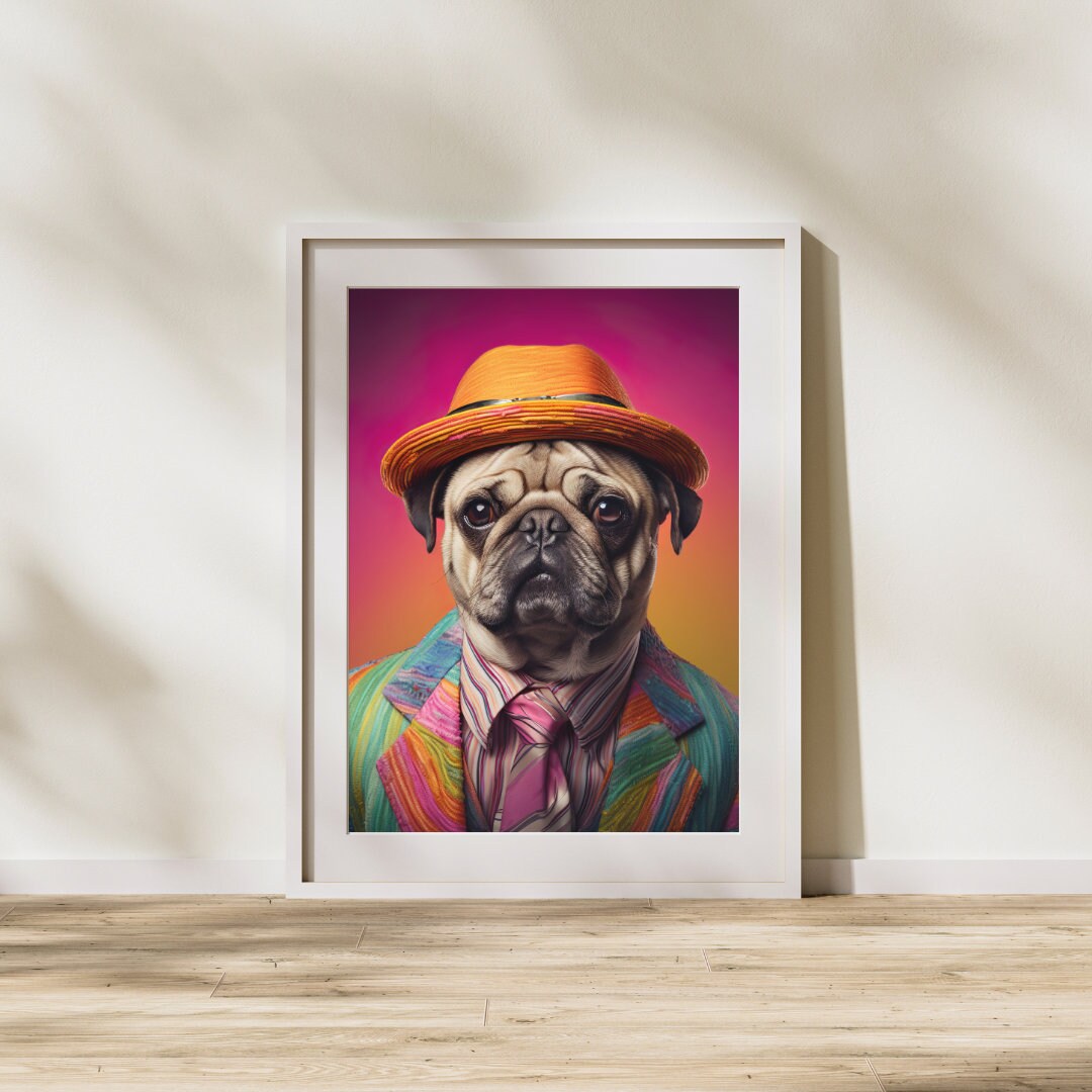 Four Psychedelic Pug Pastel Pop Art Poster Collection Etsy
