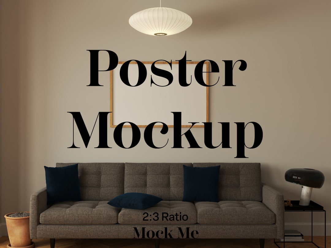 Living Room Wall Art Mockup 23 Ratio Light Shadow Smart Object Poster