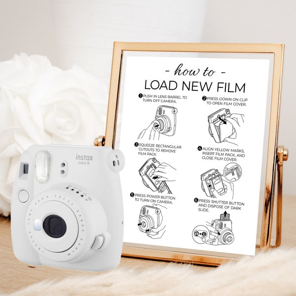 Instax Mini 9 Photo Guestbook Printable Sign • How to Load New Film • Printable Wedding Sign • Camera Instructions • 5x7 • 8x10