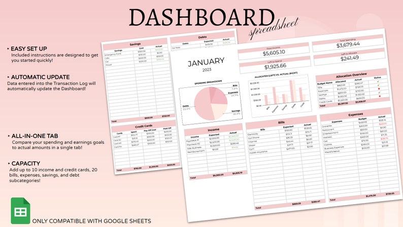Monthly Budget Spreadsheet for Google Sheets • Budget Tracker • Budget ...