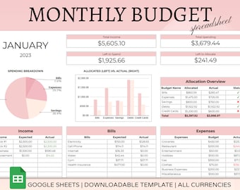 Monthly Budget Spreadsheet for Google Sheets • Budget Tracker • Budget Planner • Budget Template • Credit Card Tracker • Financial Planner