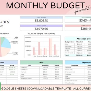 Hoja de cálculo de presupuesto mensual para Google Sheets • Seguimiento de presupuesto • Planificador de presupuesto • Plantilla de presupuesto • Seguimiento de ahorros • Planificador financiero