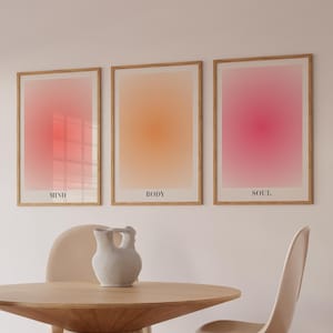 Aura Poster Mind Body Soul Set of 3 Prints Spiritual Wall Art Digital Download Pink Orange Poster Set Trendy Prints Set Aesthetic Room Decor