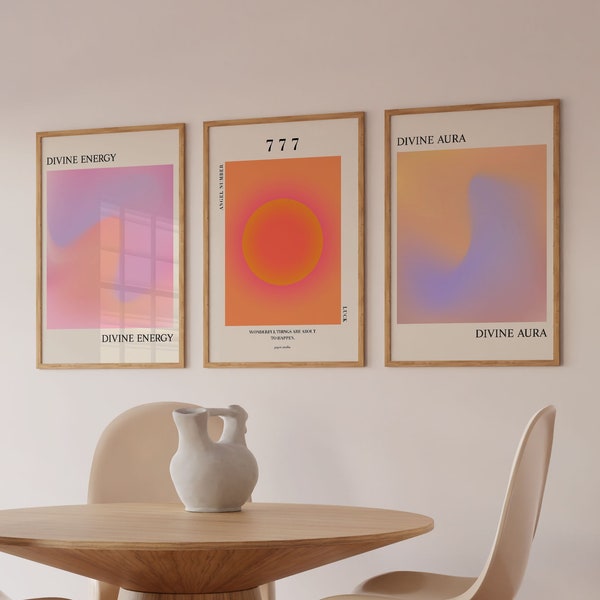 Aura Poster Set of 3 Prints Angel Number 777 Poster Set Affirmation Art Pink Orange Art Colorful Wall Art Y2k Aesthetic Room Decor DOWNLOAD