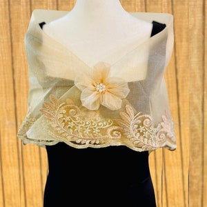 Filipiniana Piña Organza Panuelo: Lace Applique Alampay Shawl