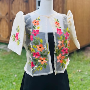 Hand-Painted Filipiniana Bolero: Piña Organza Mestiza Sleeves