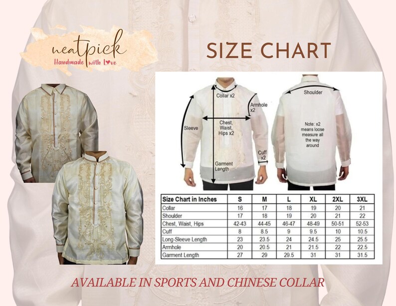 Ready to Ship Barong Tagalog up to 3XL Sports/chinese Collar W/black