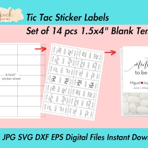Tic Tac Sticker Label set of 14 pcs 1.5x4&quot; Blank Template Png Svg Pdf Jpg Eps Dxf instant download