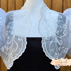 White Piña Organza Short Bolero Elegant Filipiniana Mestiza sleeves Organza Ready to ship - zmb