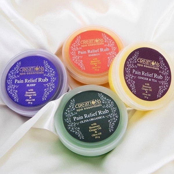 Creations Spa Essentials Massage and Pain Relief Rub 50g available in Lavender, Olive, Ginger and Orange scents