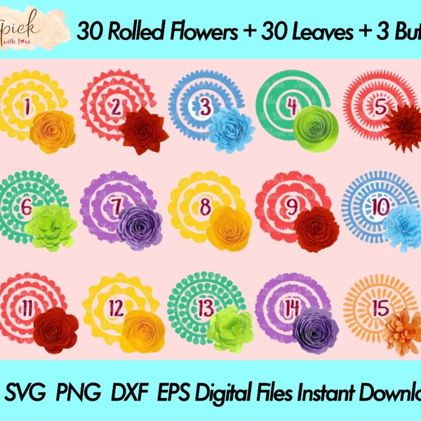 Neatpick 30 Rolled flowers+30 leaves+3 butterfly Digital file Svg Png Eps Dxf instant download Paper Flower for Cricut Silhouette Neatpick 30 Rolled flowers+30 leaves+3 butterfly Digital file Svg Png Eps Dxf instant download Paper Flower for Cricut Silhouette
