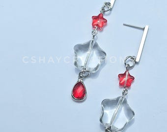 Arirang:Kpop Inspired Star Drop Earrings, Stainless Steel Earrings, Statement Jewelry, Red Glass Beads