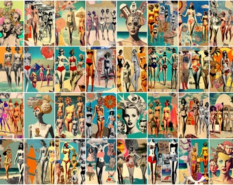 50 PCS | Retro Surreal Bikini Girls Collage Kit | Vintage Printable Posters | Retro Room Decor | High Quality (DIGITAL DOWNLOAD)