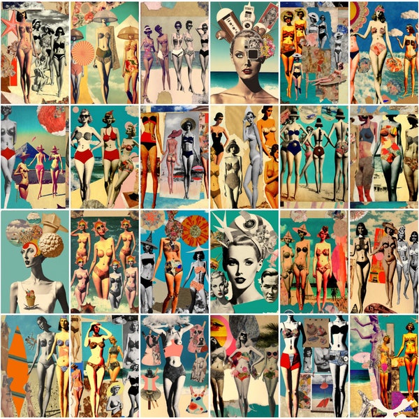 50 PCS | Retro Surreal Bikini Girls Collage Kit | Vintage Printable Posters | Retro Room Decor | High Quality (DIGITAL DOWNLOAD)