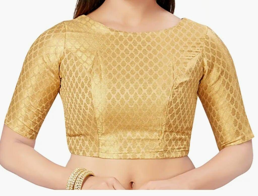 Ready to Wear Golden Chanderi Boat Neck Women's Blouse - Etsy Canada